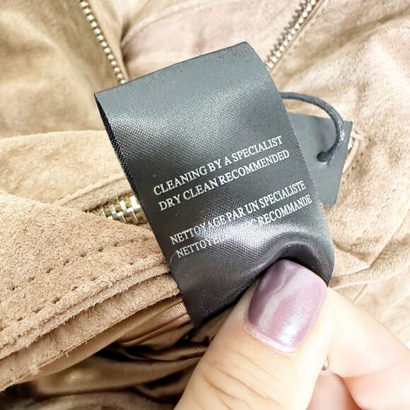 Blank NYC Womens Suede Moto Jacket Cropped Notch Collar Sand Stoner Small NWT - Picture 10 of 13